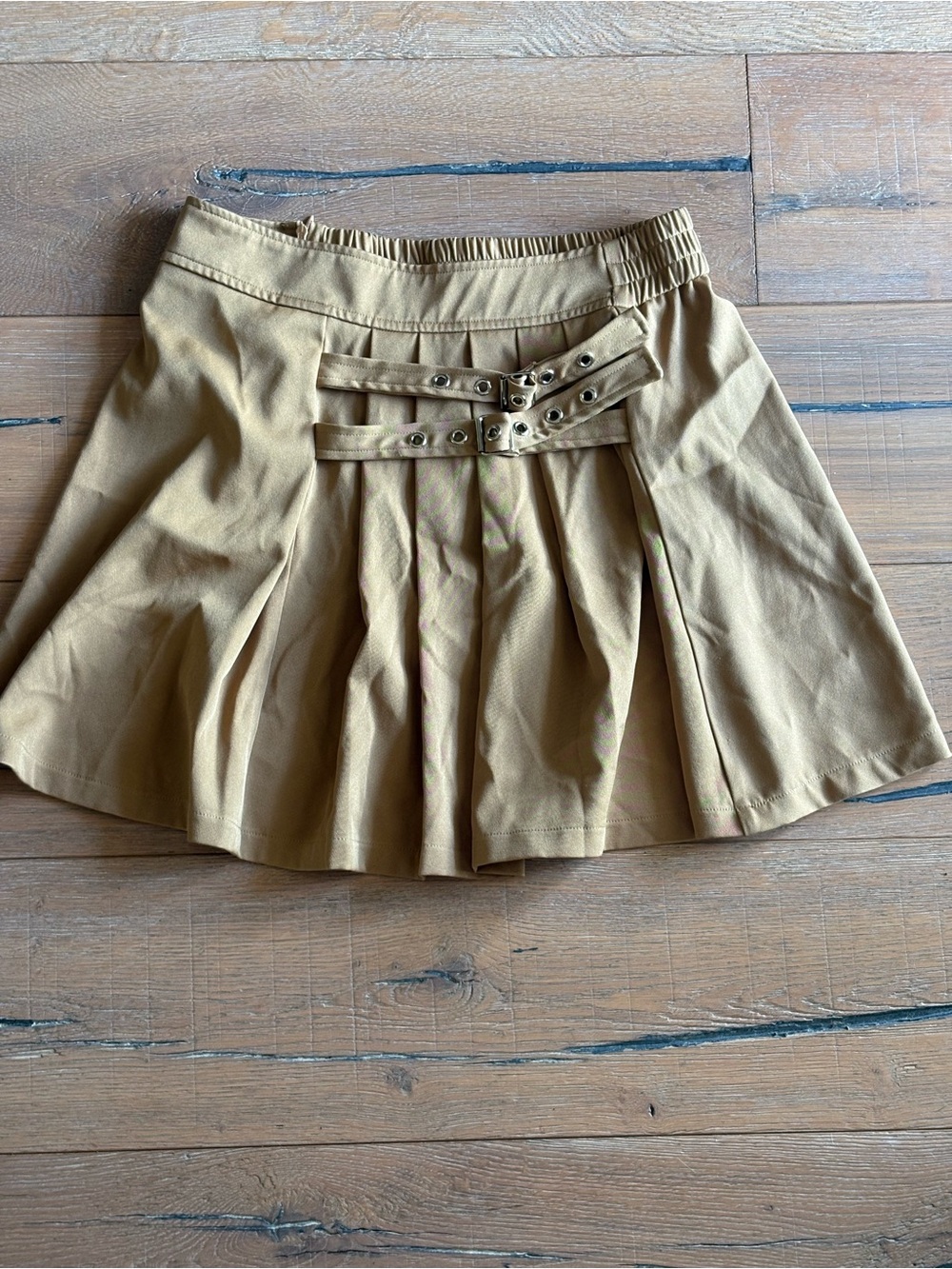 Scarlett Darkness Tan Mini Skirt with Double Buckle Straps